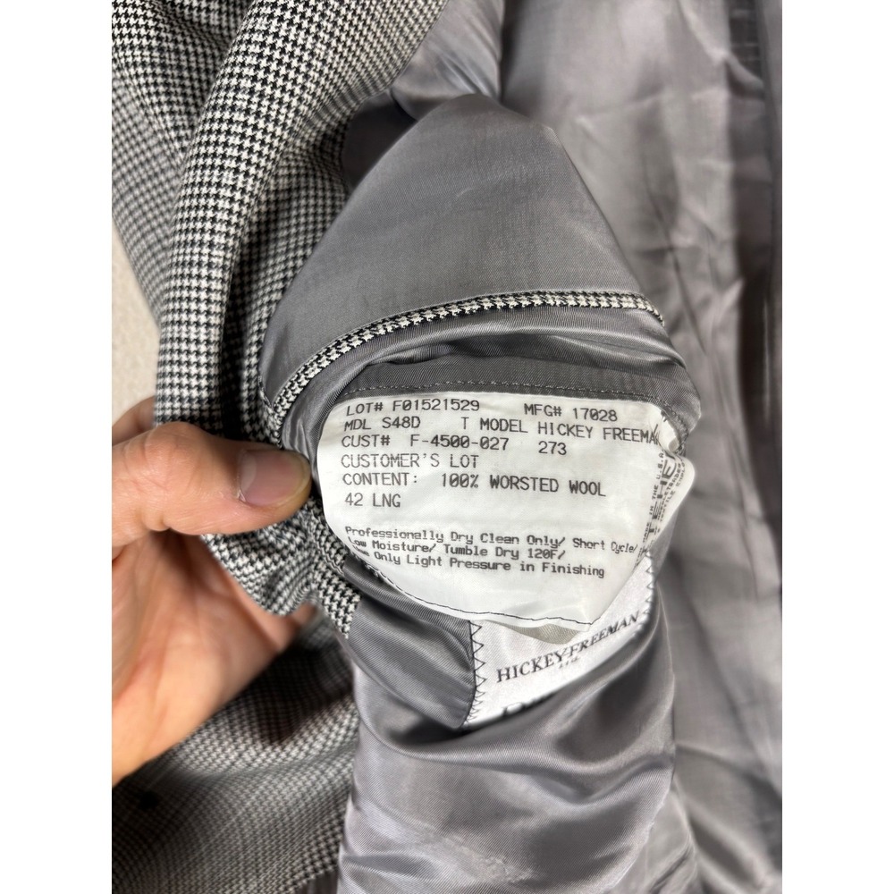Hickey Freeman Blazer Mens 42L Worsted Wool Houndstooth Jacket Sport Coat - Picture 6 of 8